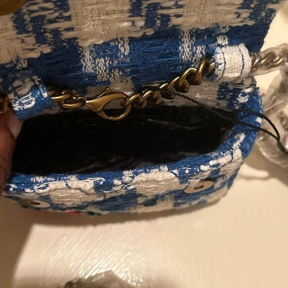 Kurt Geiger Mini Handle Kensington Bag Blue Tweed Plaid Strawberry Print Kawaii - Picture 6 of 14